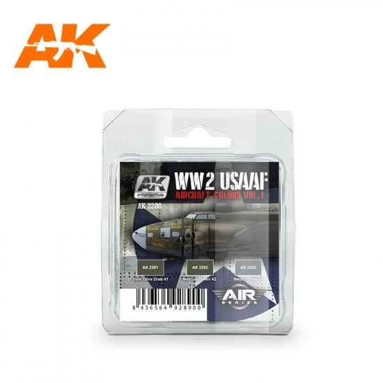 AK Interactive AK-2200 Acrylic Paint Set - WWII USAAF Aircraft Colours Vol.1 (3 x 17ml)