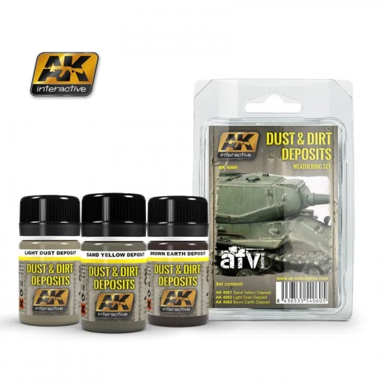 AK Interactive AK-4060 Dust and Dirt Deposits Weathering Colour Set (3 x 35ml)