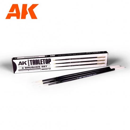 AK Interactive AK-573 Table Top 3 Synthetic Brushes Set (#0, #1, #2)