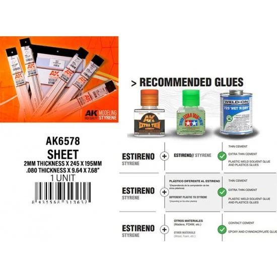 AK Interactive AK-6578 Styrene Sheet 2mmthickness x 245 x 195mm (1pc)