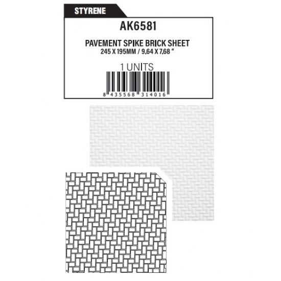 AK Interactive AK-6581 Styrene Textured Sheet - Pavement Spike Brick (245mm x 195mm)