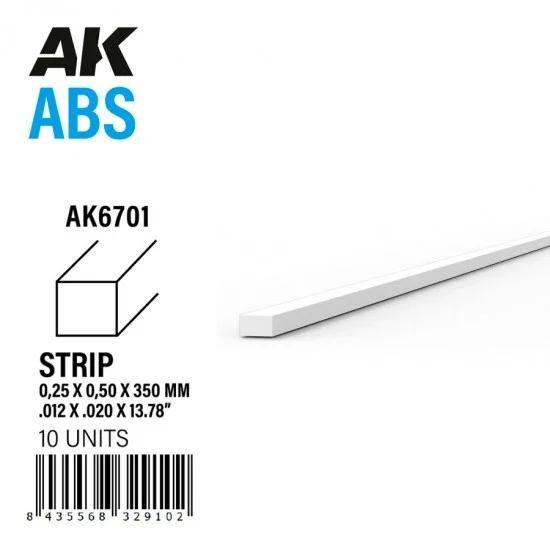 AK Interactive AK-6701 ABS Strips 0.25 x 0.50 x 350mm (10pcs)