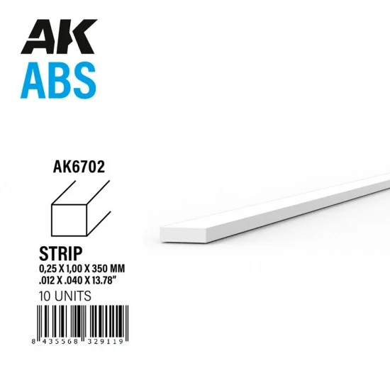 AK Interactive AK-6702 ABS Strips 0.25 x 1.00 x 350mm (10pcs)