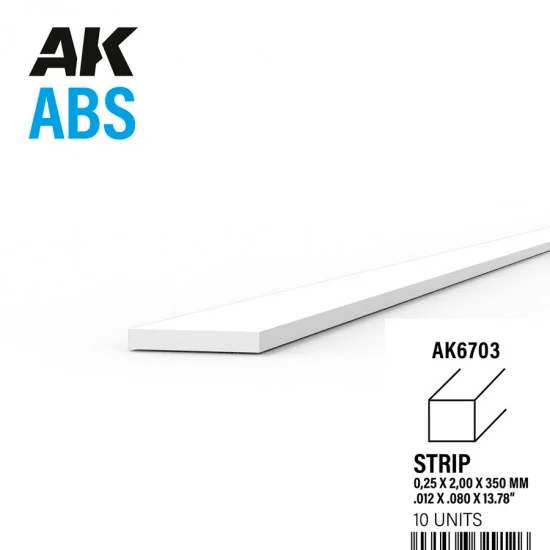 AK Interactive AK-6703 ABS Strips 0.25 x 2.00 x 350mm (10pcs)