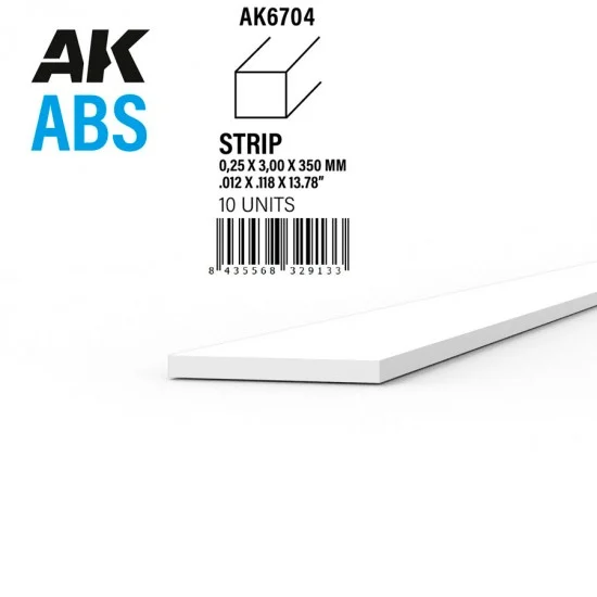 AK Interactive AK-6704 ABS Strips 0.25 x 3.00 x 350mm (10pcs)