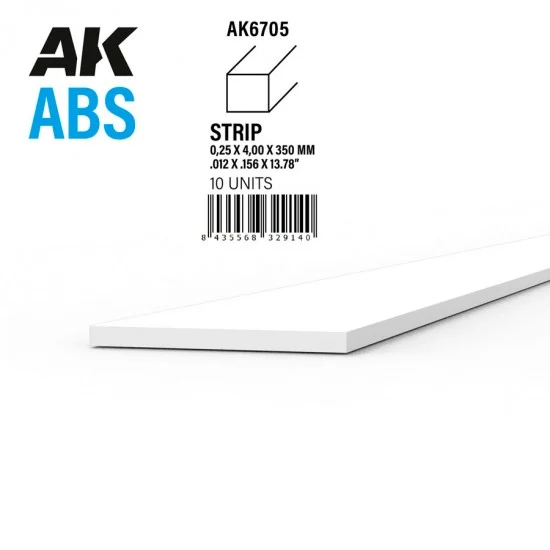AK Interactive AK-6705 ABS Strips 0.25 x 4.00 x 350mm (10pcs)