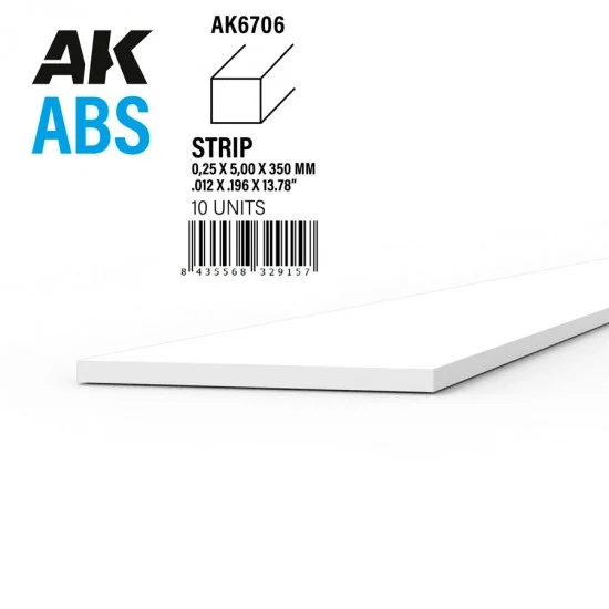 AK Interactive AK-6706 ABS Strips 0.25 x 5.00 x 350mm (10pcs)