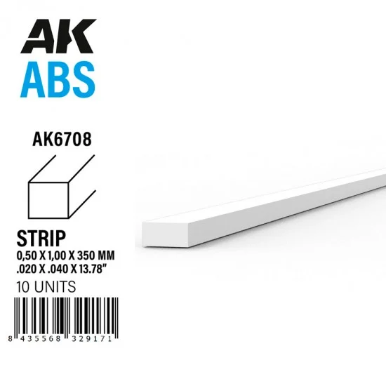 AK Interactive AK-6708 ABS Strips 0.50 x 1.00 x 350mm (10pcs)