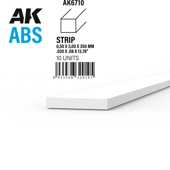 AK Interactive AK-6710 ABS Strips 0.50 x 3.00 x 350mm (10pcs)