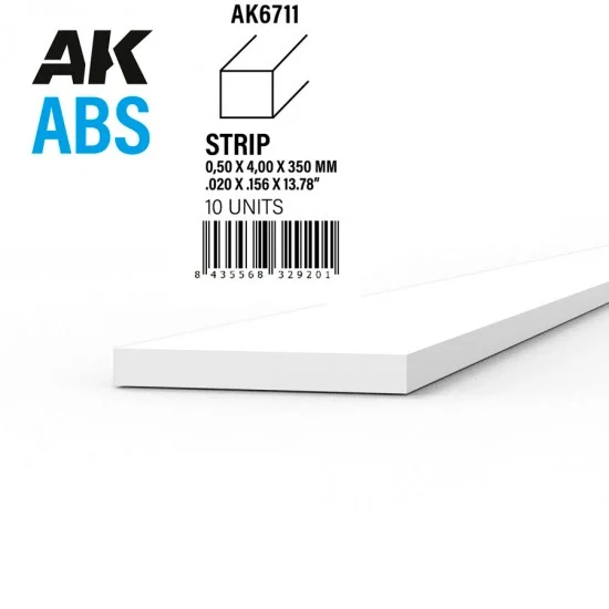 AK Interactive AK-6711 ABS Strips 0.50 x 4.00 x 350mm (10pcs)