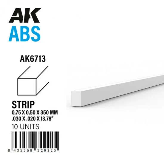 AK Interactive AK-6713 ABS Strips 0.75 x 0.50 x 350mm (10pcs)