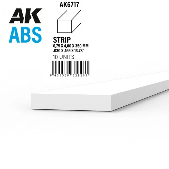 AK Interactive AK-6717 ABS Strips 0.75 x 4.00 x 350mm (10pcs)