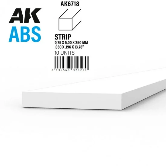 AK Interactive AK-6718 ABS Strips 0.75 x 5.00 x 350mm (10pcs)