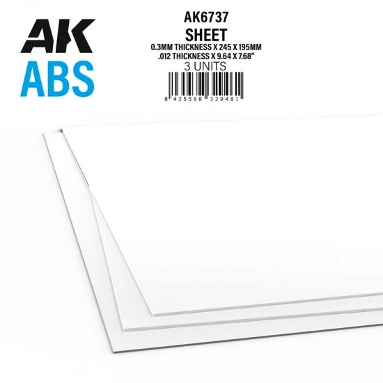 AK Interactive AK-6737 ABS Sheet - 0.3mm thickness x 245 x 195mm (3pcs)