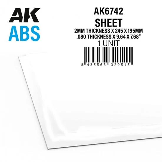 AK Interactive AK-6742 ABS Sheet - 2mm thickness x 245 x 195mm (1pc)