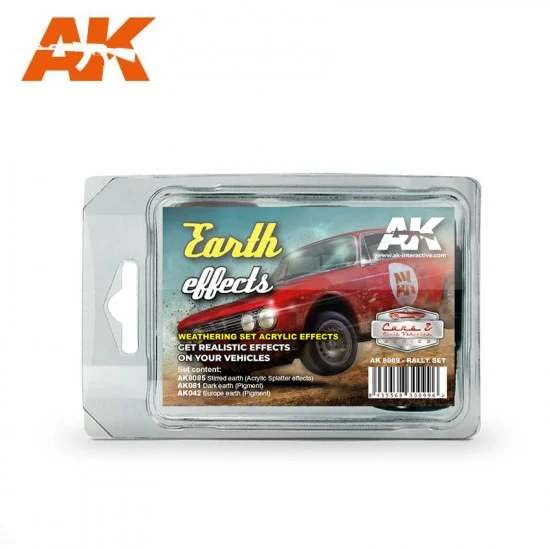 AK Interactive AK-8089 Weathering Set (Rally Set) - Earth Effects (1x Acrylic Splatter effects, 2x Pigments)
