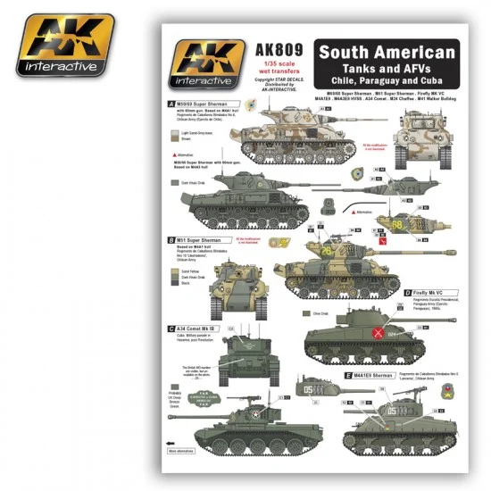 AK Interactive AK-809 1/35 Decals for South American Tanks and AFVs Chile, Paraguay and Cuba