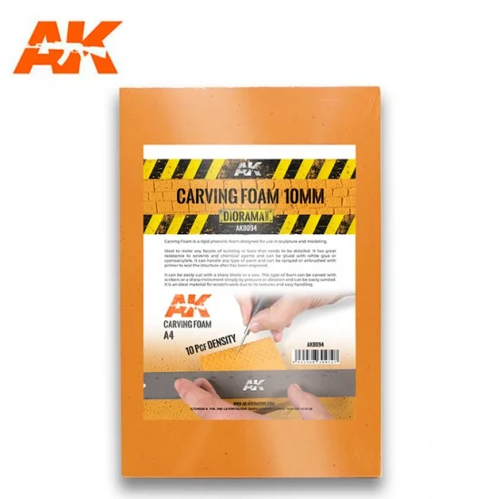 AK Interactive AK-8094 Building Materials - Carving Foam 10mm A4 Size (305 x 228mm)