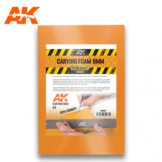 AK Interactive AK-8095 Building Materials - Carving Foam 8mm A4 Size (305 x 228mm)