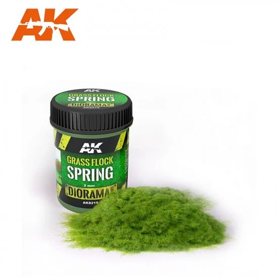 AK Interactive AK-8219 Nylon-type Grass Flock w/2mm Long Fibers #Spring (250ml)
