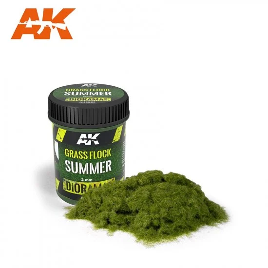 AK Interactive AK-8220 Nylon-type Grass Flock w/2mm Long Fibers #Summer (250ml)