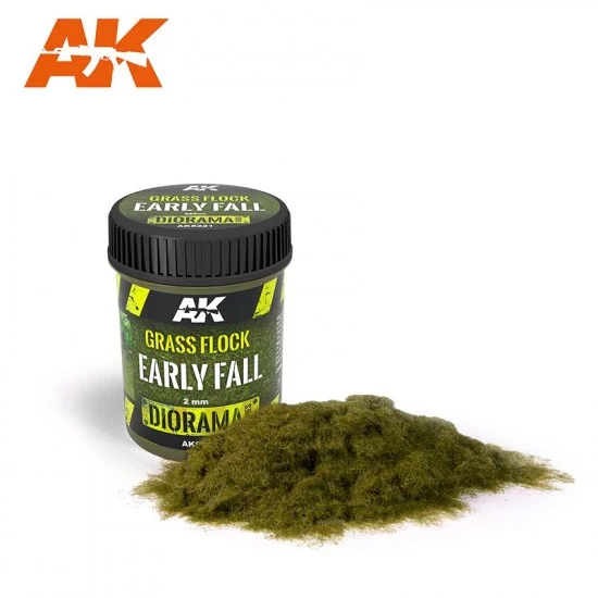 AK Interactive AK-8221 Nylon-type Grass Flock w/2mm Long Fibers #Early Fall (250ml)