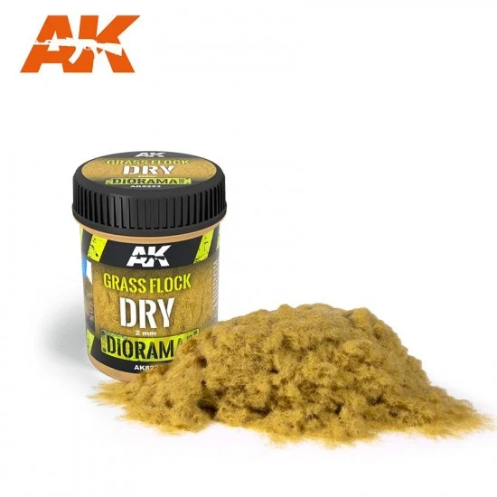 AK Interactive AK-8223 Nylon-type Grass Flock w/2mm Long Fibers #Dry (250ml)