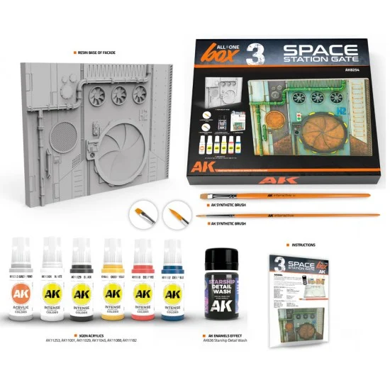 AK Interactive AK-8254 All In One Set Box 3 - Space Station Gate (resin kit, paints, effects, brush)