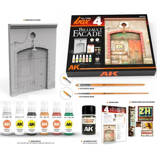 AK Interactive AK-8255 All In One Set Box 4 - Billiault Facade (resin kit, paints, effects, brush)