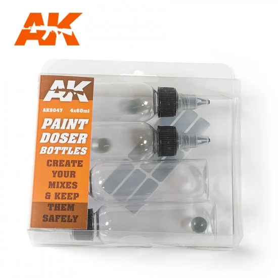 AK Interactive AK-9047 Paint Doser Empty Bottles (4 x 60ml)