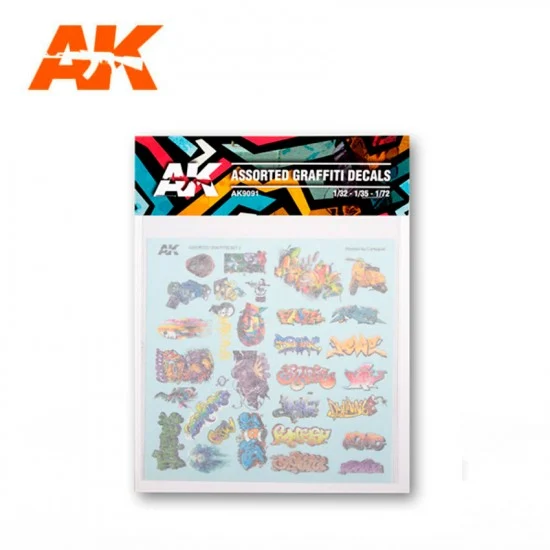 AK Interactive AK-9091 Assorted Graffiti Decals for 1/32, 1/35, 1/72 Scale Models (wet transfers)
