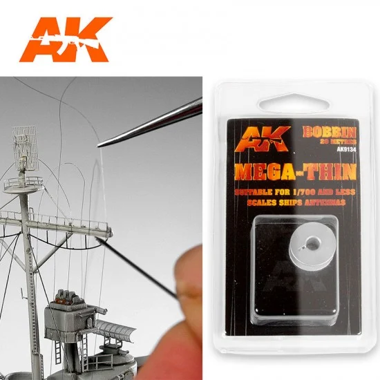 AK Interactive AK-9134 Elastic Rigging Bobbinmega-Thin for 1/700 & Less Ships Antennas