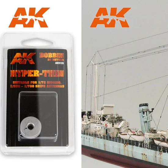 AK Interactive AK-9135 Elastic Rigging Bobbinhyper-Thin for 1/72 Rigging, 1/350 - 1/700 Ships Antennas