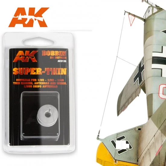 AK Interactive AK-9136 Elastic Rigging Bobbinsuper-Thin for 1/35 1/32 1/48 Thin Rigging, Antennas, Wires