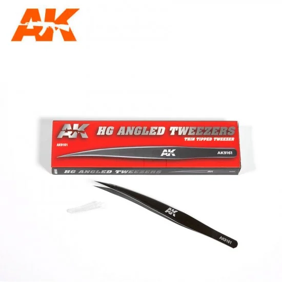 AK Interactive AK-9161 HG Angled Tweezers #01 (Thin Tipped)