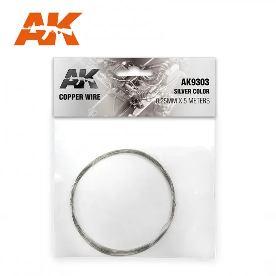 AK Interactive AK-9303 Copper Wire 0.25mm x 5 meters #Silver Colour
