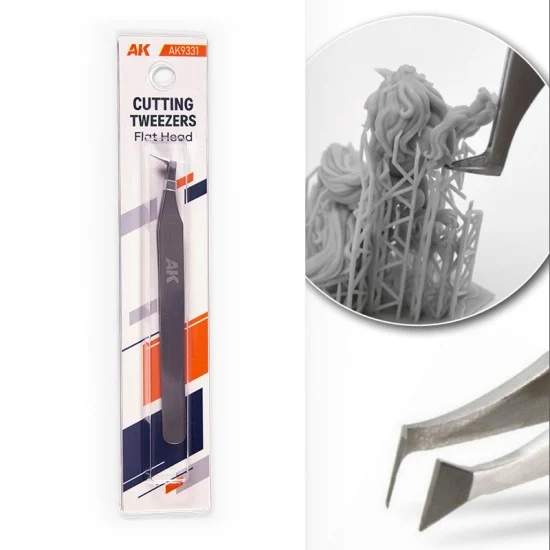 AK Interactive 9331 Cutting Tweezers #Flat Head (tip: 11mm wide) - Hobby Tools & Supplies