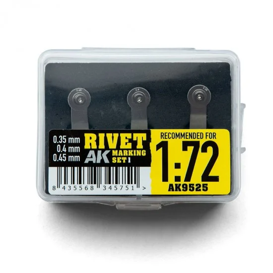 AK Interactive AK-9525 Rivet Marking Set for Scales 1/72, 1/76 (3 Sizes: 0.35, 0.4, 0.45 mm)