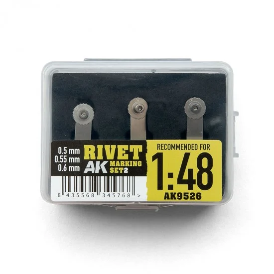 AK Interactive AK-9526 Rivet Marking Set #2 for Scales 1/48 to 1/35 (3 Sizes: 0.5, 0.55, 0.6 mm)