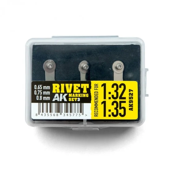AK Interactive AK-9527 Rivet Marking Set #3 for Scales 1/35, 1/32 and Larger (3 Sizes: 0.65, 0.75, 0.8 mm)
