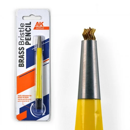 AK Interactive 9540 Brass Bristle Pencil (abrasive scratch brush with brass bristles) - Hobby Tools & Supplies