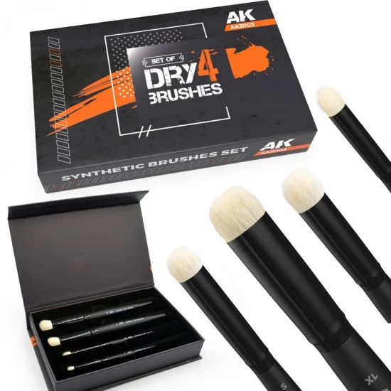 AK Interactive B103 Dry Brushes Set (4 brushes: S M L XL) - Hobby & Model Paints