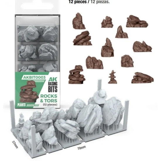 AK Interactive BIT0003 Wargames Basing Bit - Plants #Rocks & Tors (12pcs)