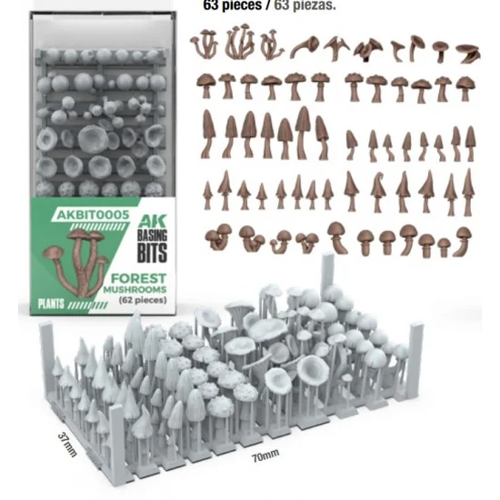 AK Interactive BIT0005 Wargames Basing Bit - Plants #Forest Mushrooms (63pcs)