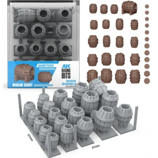 AK Interactive BIT0011 Wargames Basing Bit - Wargame Scenery #Wood Barrels (32pcs)