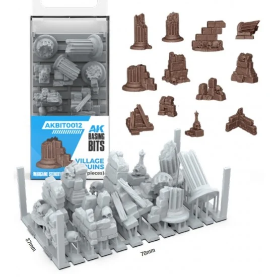 AK Interactive BIT0012 Wargames Basing Bit - Wargame Scenery #Village Ruins (12pcs)