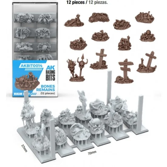 AK Interactive BIT0014 Wargames Basing Bit - Wargame Scenery #Bones Remains (12pcs)