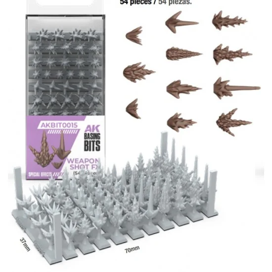 AK Interactive BIT0015 Wargames Basing Bit - Special Effects #Weapons Shot FX (54pcs)