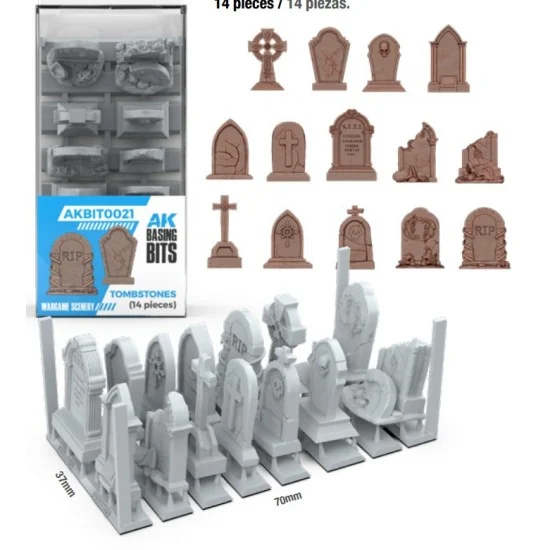AK Interactive BIT0021 Wargames Basing Bit - Wargame Scenery #Tumbstones (14pcs)