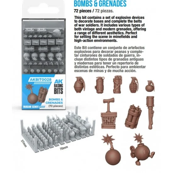 AK Interactive BIT0028 Wargame Scenery - Bombs and Grenades (72pcs)